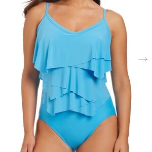 Beyond Control Bright Blue Women's Swimsuit With Geometric Overlay